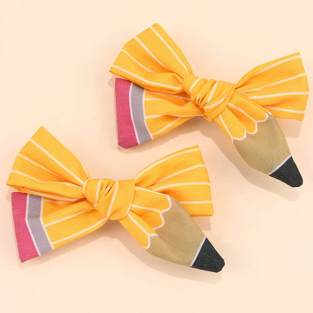 2Pcs Pencil Bow Hair Clips Cute Hairpins Kawaii Back To School Barrette For Girls Children Kids Headdress Headwear Accessories