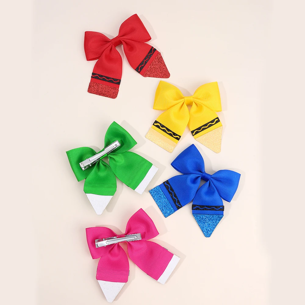2Pcs Pencil Bow Hair Clips Cute Hairpins Kawaii Back To School Barrette For Girls Children Kids Headdress Headwear Accessories