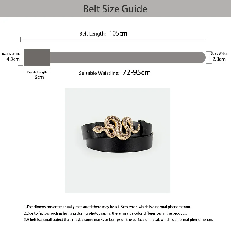 Hot Sale New Fashion Snake Belt Buckle with PU Leather Belt for Women Dress Designer Western Vintage Style Black Belts for Girls