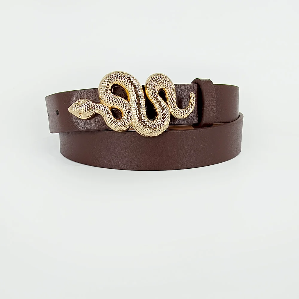 Hot Sale New Fashion Snake Belt Buckle with PU Leather Belt for Women Dress Designer Western Vintage Style Black Belts for Girls
