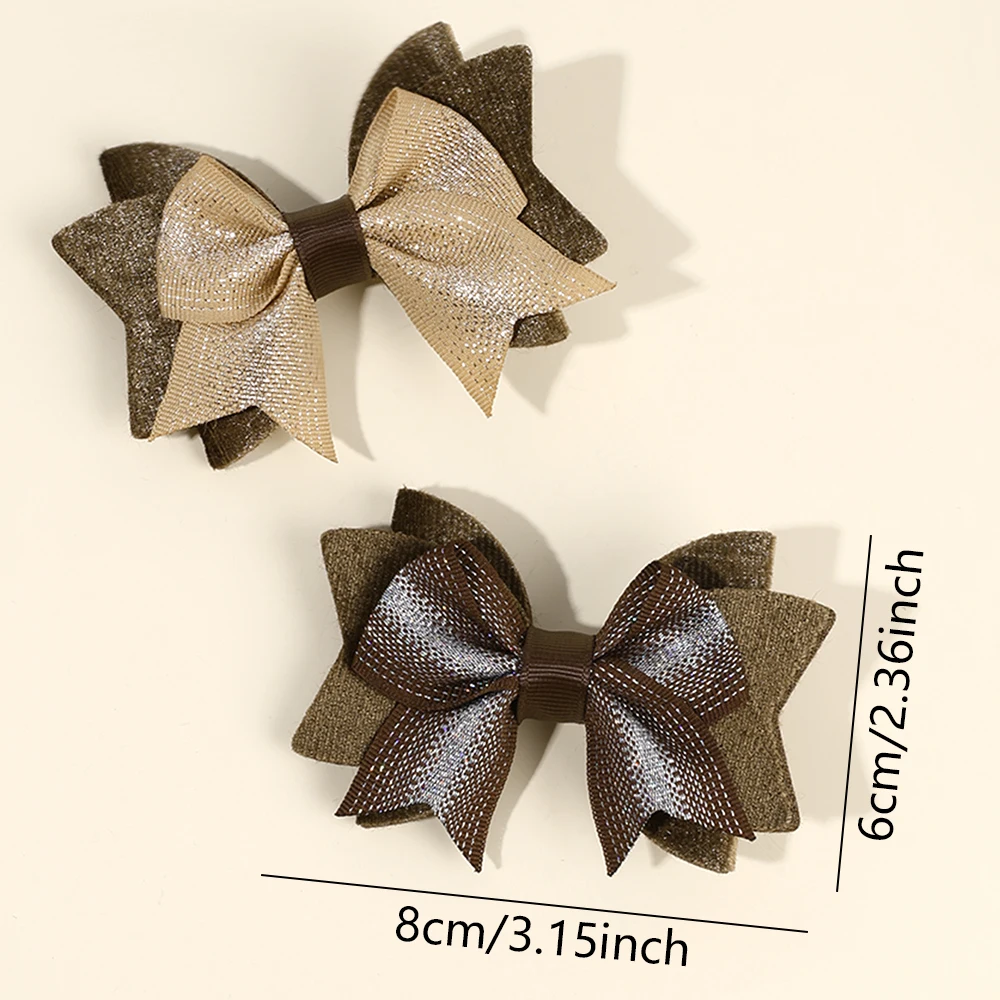 2Pcs New Solid Bow Hair Clips Sweet Brown Three-layer Bownot Hairpins For Girls Children Korean Trendy Headwear Hair Accessories