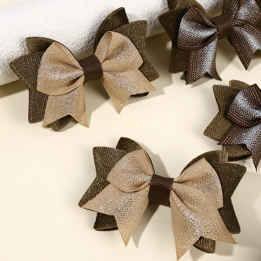 2Pcs New Solid Bow Hair Clips Sweet Brown Three-layer Bownot Hairpins For Girls Children Korean Trendy Headwear Hair Accessories