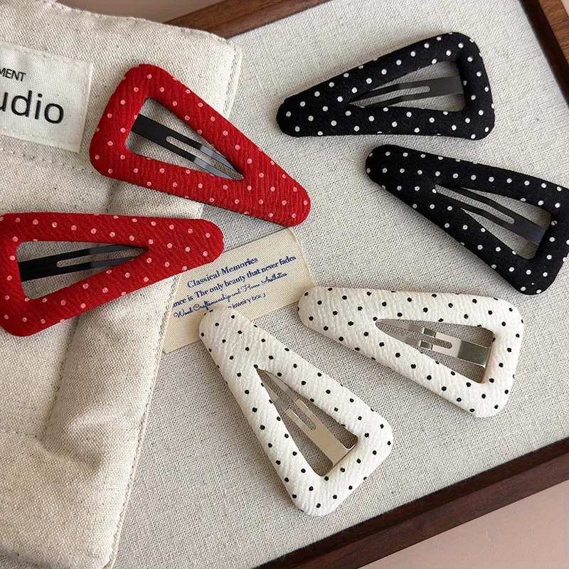 Cute Polka Dot Triangle Hair Clip for Girls, New Fabric Hair Accessories for Bangs and Side Hair, Lovely Hairpin Headwear