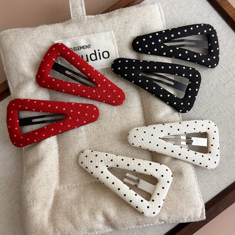 Cute Polka Dot Triangle Hair Clip for Girls, New Fabric Hair Accessories for Bangs and Side Hair, Lovely Hairpin Headwear