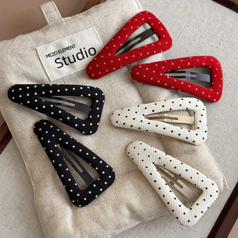 Cute Polka Dot Triangle Hair Clip for Girls, New Fabric Hair Accessories for Bangs and Side Hair, Lovely Hairpin Headwear