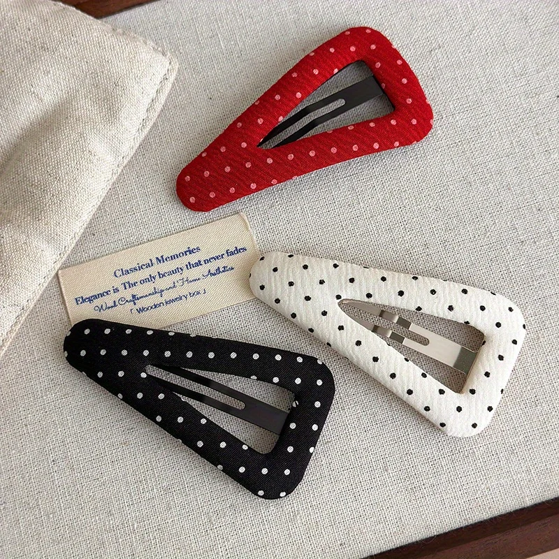 Cute Polka Dot Triangle Hair Clip for Girls, New Fabric Hair Accessories for Bangs and Side Hair, Lovely Hairpin Headwear