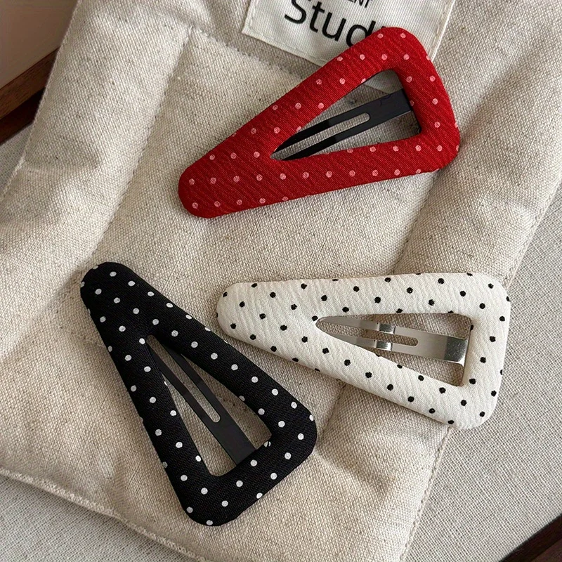 Cute Polka Dot Triangle Hair Clip for Girls, New Fabric Hair Accessories for Bangs and Side Hair, Lovely Hairpin Headwear