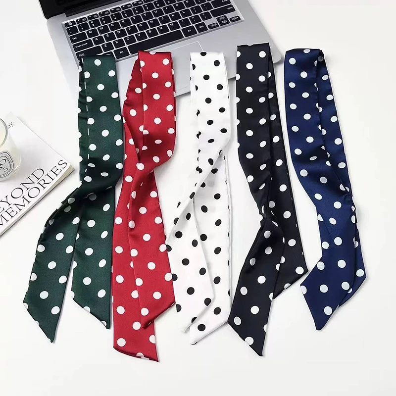 2025 Brand Design Dot Pattern Women Scarf Luxury Silk Scarf Fashion Hair Headband Foulard Skinny Bag Scarves Neckerchief