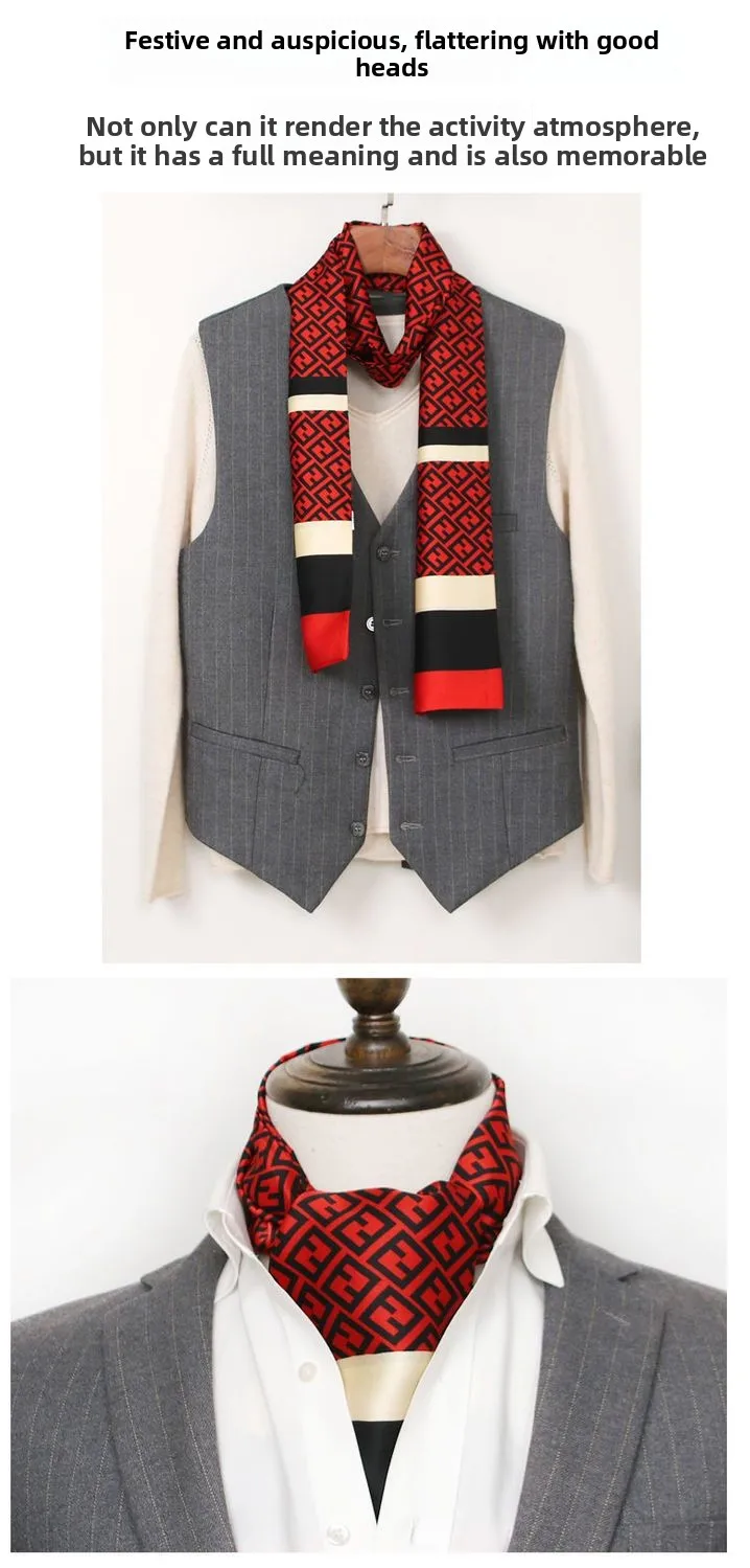 Red Scarf Festive Wedding Celebration Wedding Dress Photo Neck Scarf Men's Annual Meeting Banquet Shirt Collar Scarf Neck Warmer