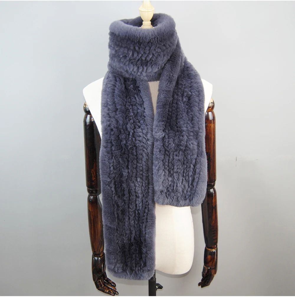 Women's Thick Warm Winter Fashion Brand Fur Muffler Real Fur Scarf High Quality Luxury Big Long Natural Rex Rabbit Fur Scarves