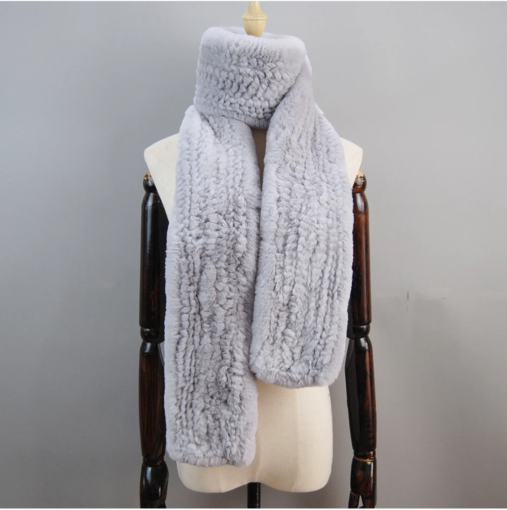 Women's Thick Warm Winter Fashion Brand Fur Muffler Real Fur Scarf High Quality Luxury Big Long Natural Rex Rabbit Fur Scarves
