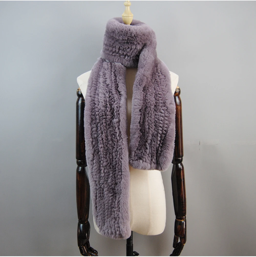 Women's Thick Warm Winter Fashion Brand Fur Muffler Real Fur Scarf High Quality Luxury Big Long Natural Rex Rabbit Fur Scarves