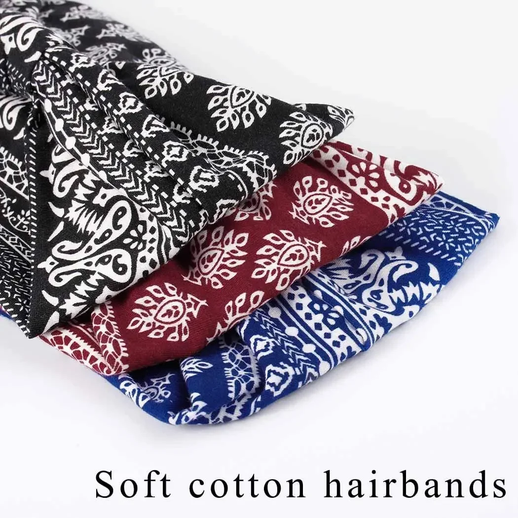 Retro Headbands Fashion Printed Wide Knotted Hair Bands Soft Cotton Head Wraps Headband for Women Sport Yoga Hair Accessories