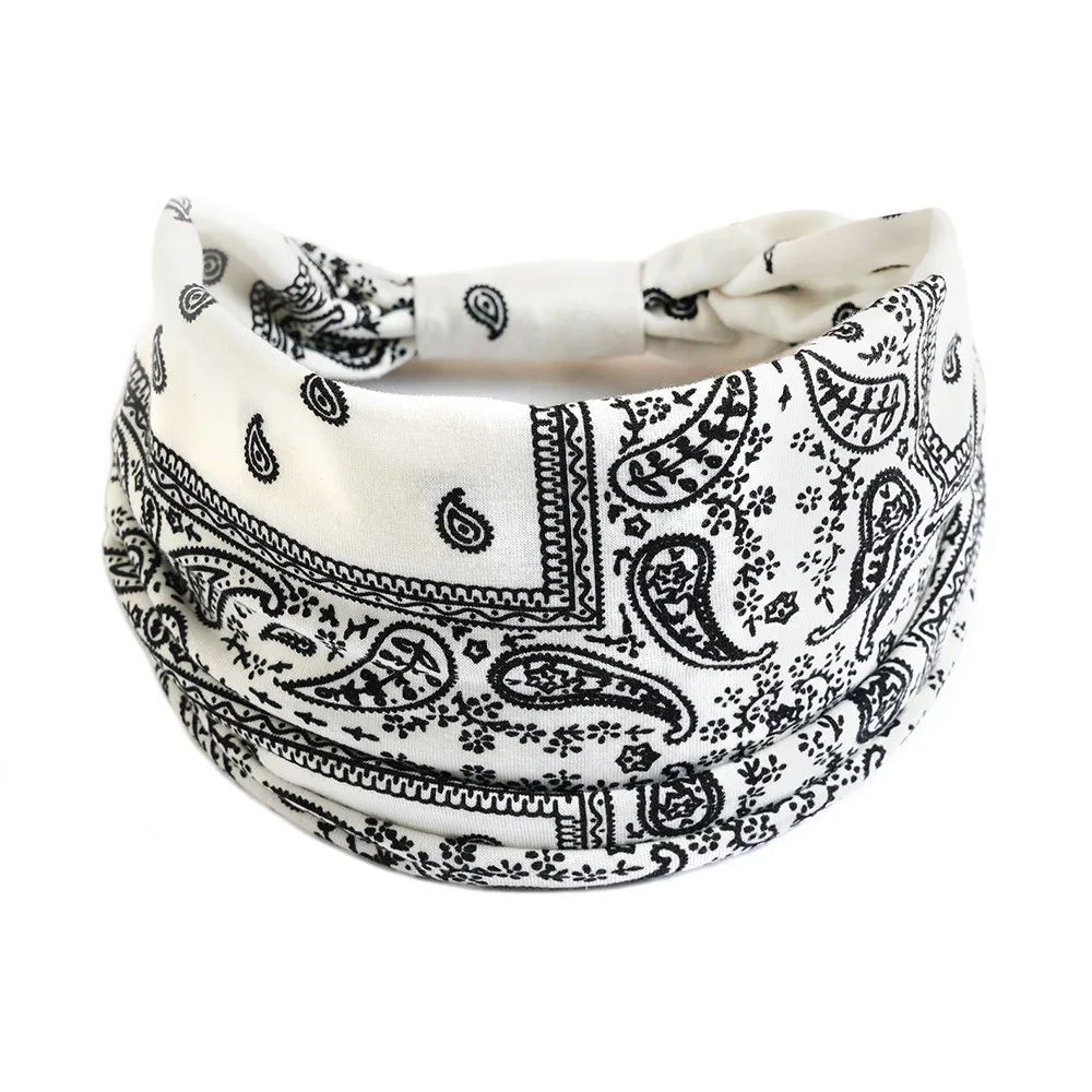 Retro Headbands Fashion Printed Wide Knotted Hair Bands Soft Cotton Head Wraps Headband for Women Sport Yoga Hair Accessories