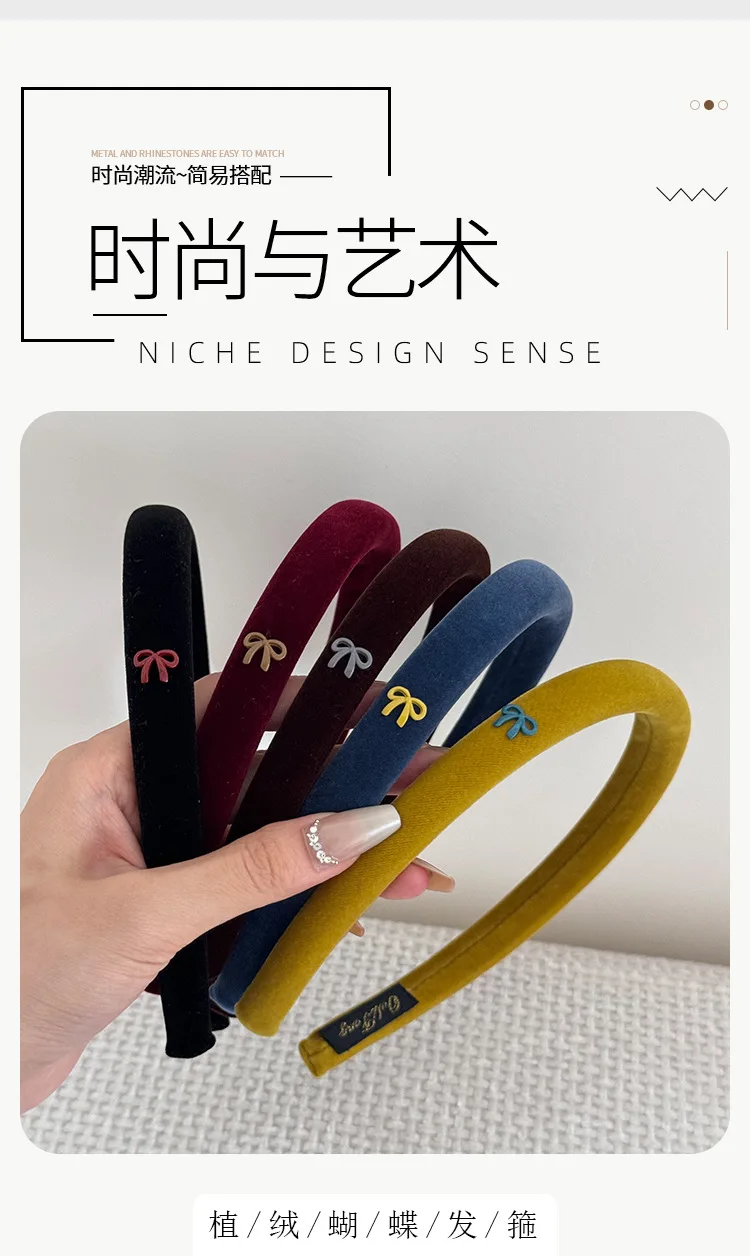 Autumn Winter Headband Navy for Women Girl Hair Band Vintage Kpop Sweets Hoop Makeup Korean Washing Leading Fashion Velvet Retro