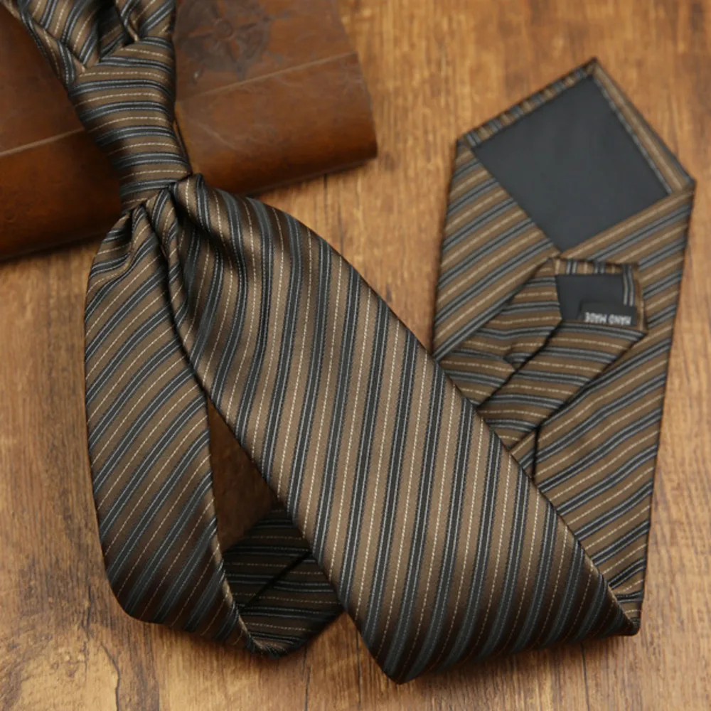Autumn Winter Fashion Men's Ties 8CM Formal Business Casual Brown Green Striped Neckties Luxury Polyester Simple Style Neck Tie