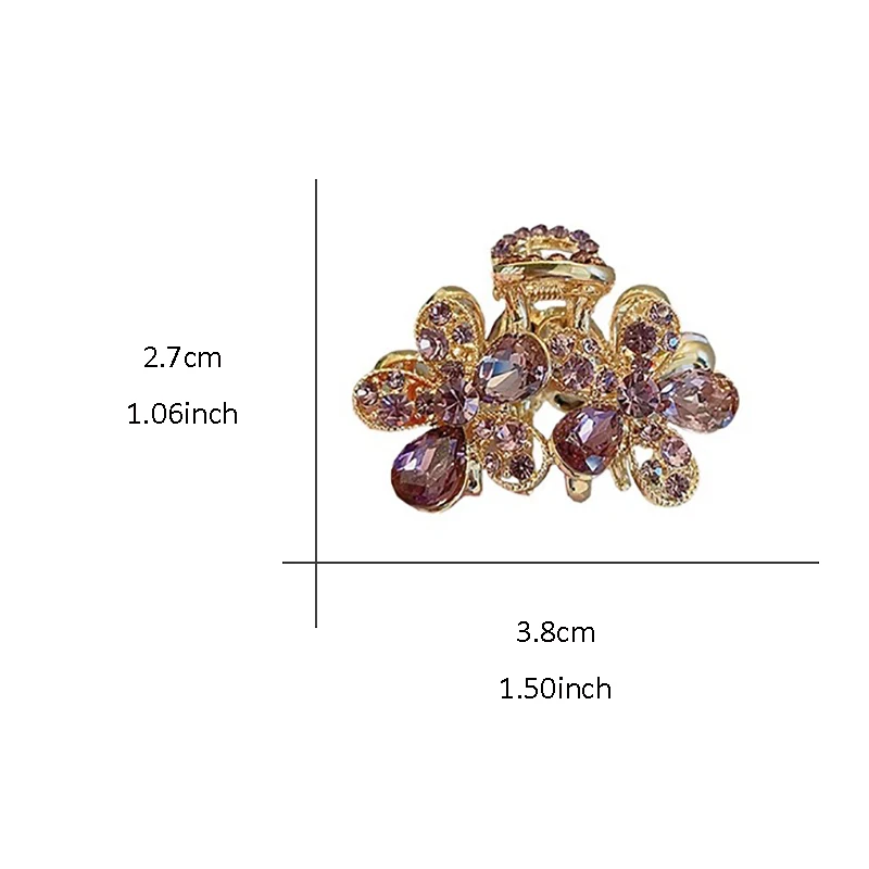 Exquisite Purple Crystal Rhinestone Flower Small Hair Clip High-end Women's Bangs Side Hair Claw Korean Style Hair Accessories