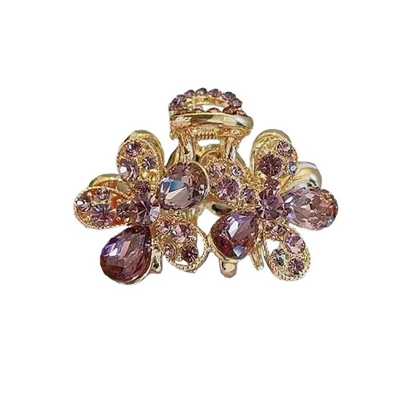 Exquisite Purple Crystal Rhinestone Flower Small Hair Clip High-end Women's Bangs Side Hair Claw Korean Style Hair Accessories