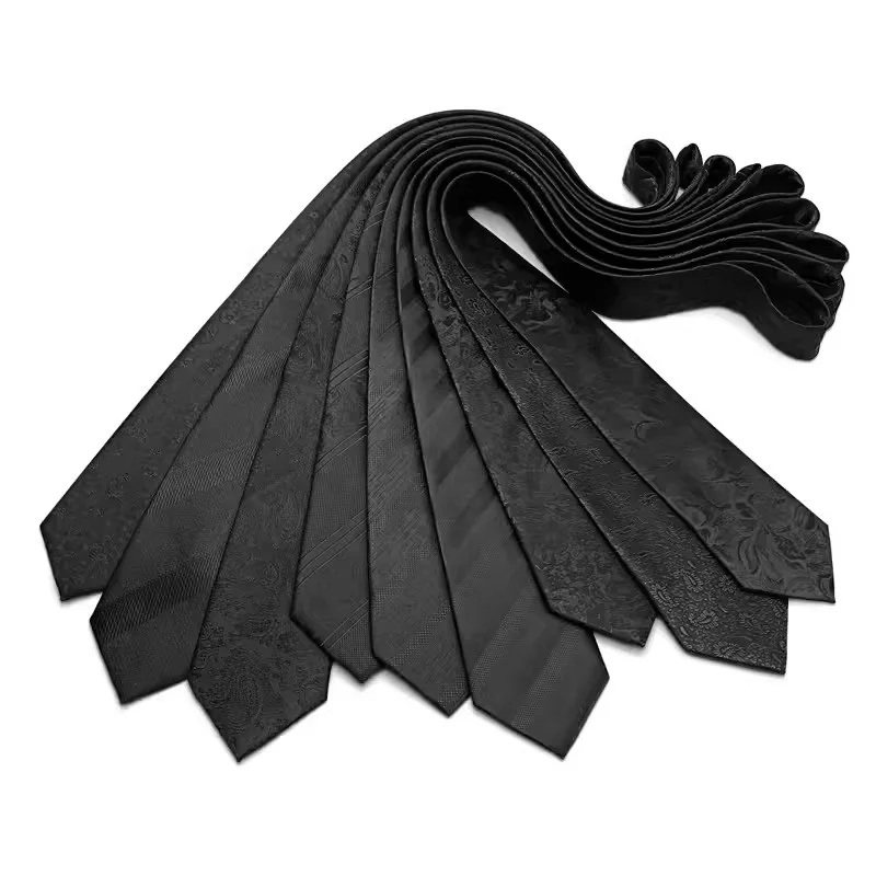 Luxury 8CM Mens Necktie Black Color Stripes Floral Plaid Ties For Man Groom Jacquard Woven Neck Tie For Business Wedding Party
