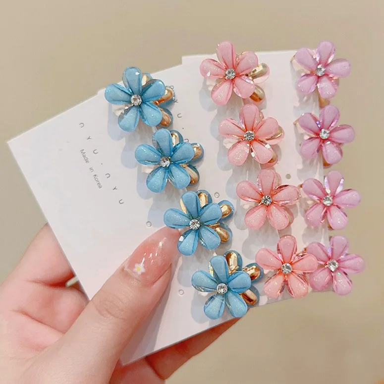 10pcs Crystal Flower Hair Clip Rhinestone Alloy Hair Clip Suitable For Sweet Summer Side Clip Hairstyle Accessories For Girls