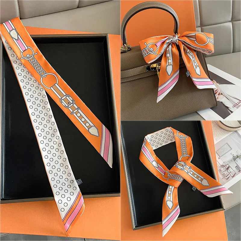 5*90cm French Romantic New Twill Silk Small Silk Scarf Women's Headband Tied Handbag Silk Scarf Fashion Small Scarf Wholesale
