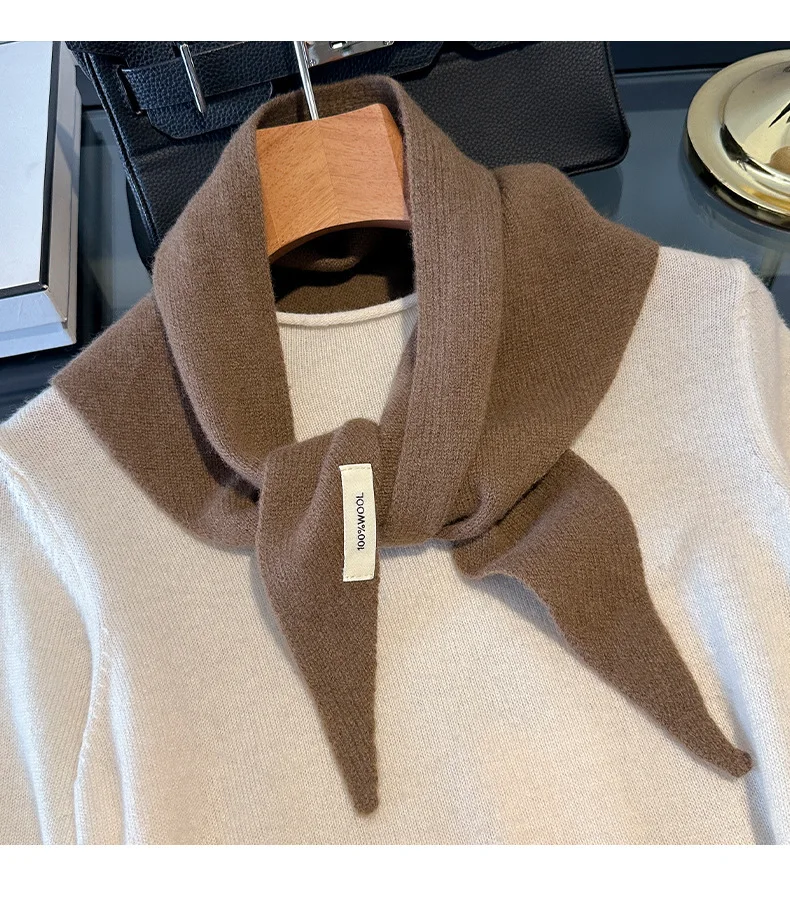 Knitted Scarf Women 100% Wool Winter Warm Scarves Bright Solid Color Design Thickened Shawl Soft Triangle Pashmina Neck 2025 NEW