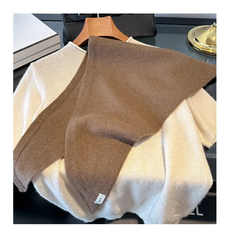 Knitted Scarf Women 100% Wool Winter Warm Scarves Bright Solid Color Design Thickened Shawl Soft Triangle Pashmina Neck 2025 NEW