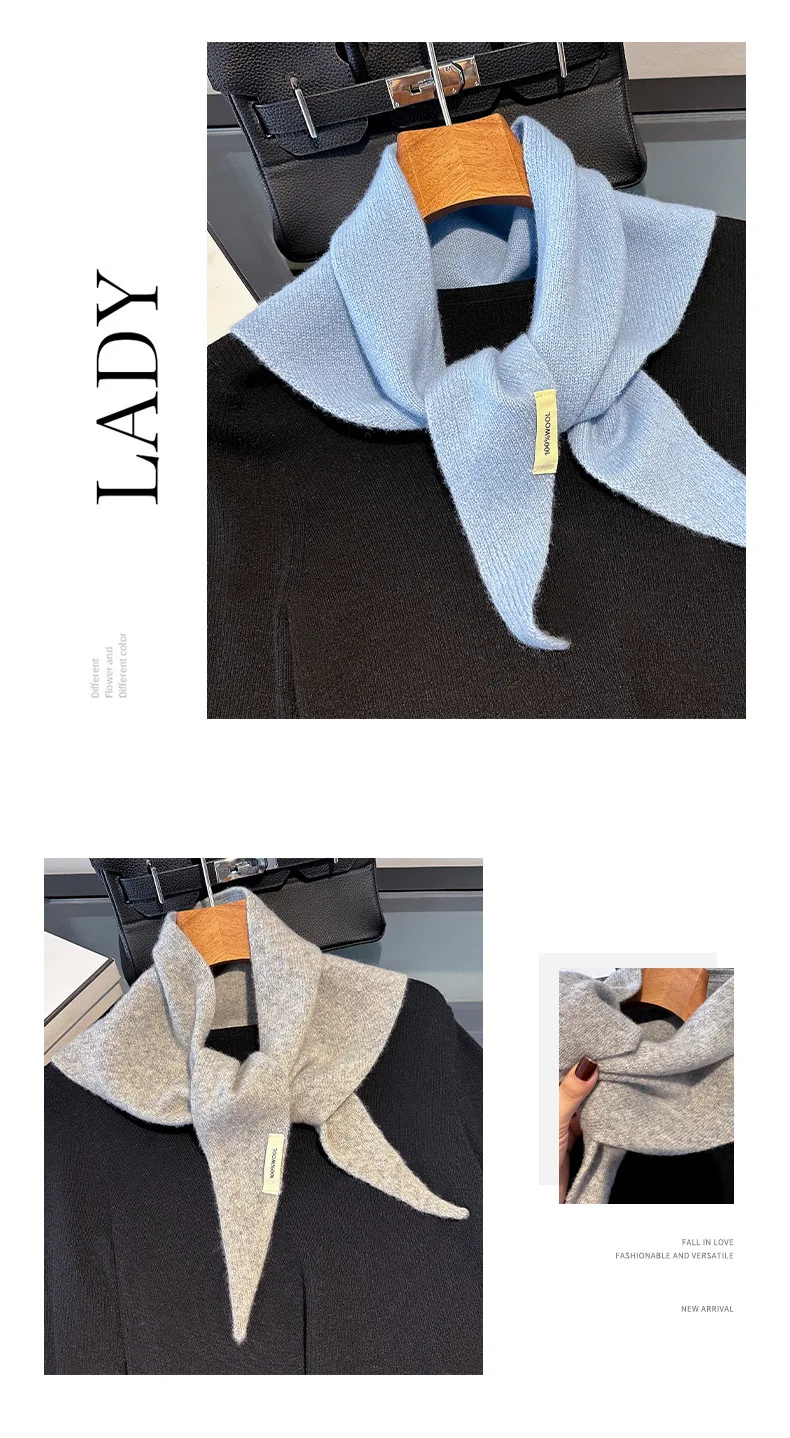 Knitted Scarf Women 100% Wool Winter Warm Scarves Bright Solid Color Design Thickened Shawl Soft Triangle Pashmina Neck 2025 NEW