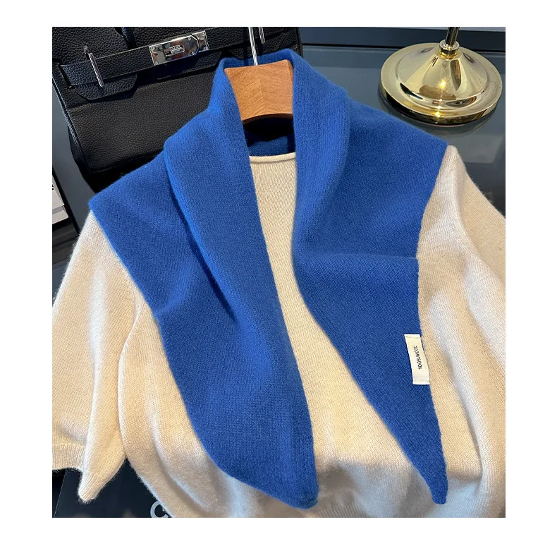 Knitted Scarf Women 100% Wool Winter Warm Scarves Bright Solid Color Design Thickened Shawl Soft Triangle Pashmina Neck 2025 NEW