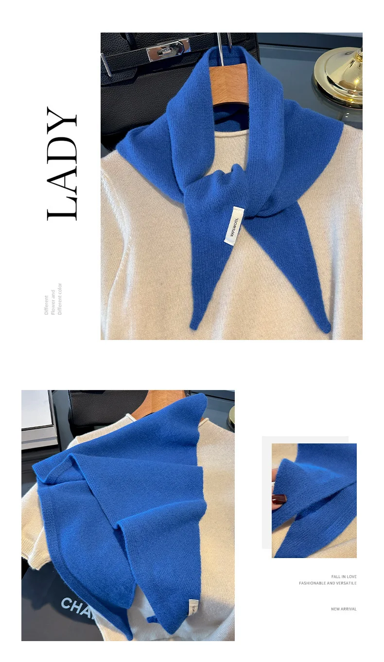 Knitted Scarf Women 100% Wool Winter Warm Scarves Bright Solid Color Design Thickened Shawl Soft Triangle Pashmina Neck 2025 NEW