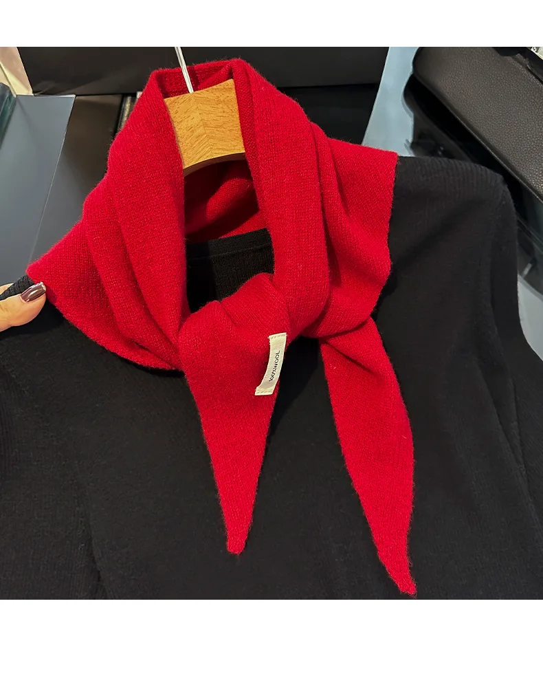 Knitted Scarf Women 100% Wool Winter Warm Scarves Bright Solid Color Design Thickened Shawl Soft Triangle Pashmina Neck 2025 NEW