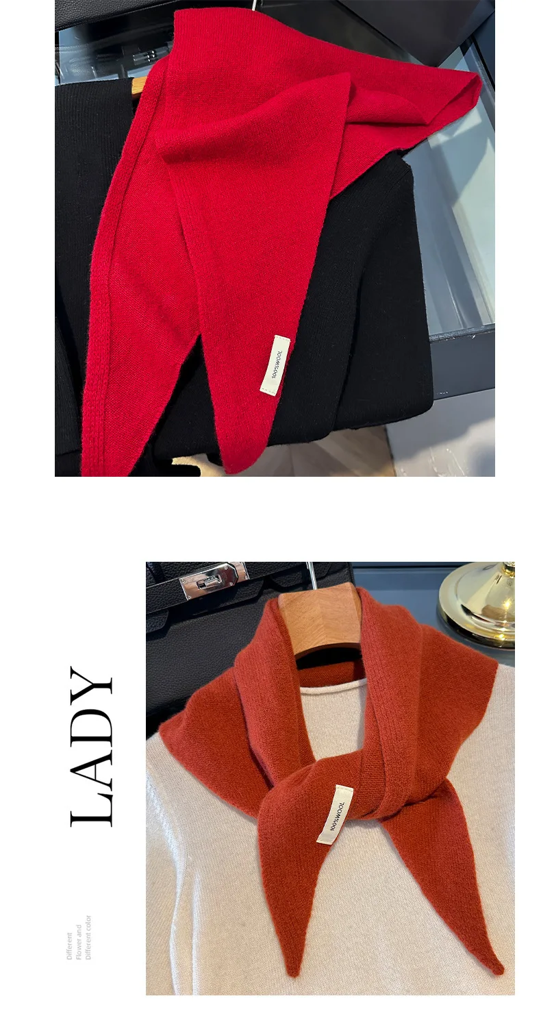 Knitted Scarf Women 100% Wool Winter Warm Scarves Bright Solid Color Design Thickened Shawl Soft Triangle Pashmina Neck 2025 NEW