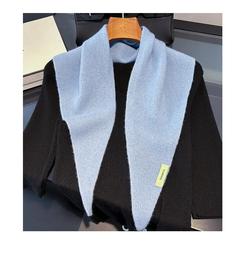Knitted Scarf Women 100% Wool Winter Warm Scarves Bright Solid Color Design Thickened Shawl Soft Triangle Pashmina Neck 2025 NEW