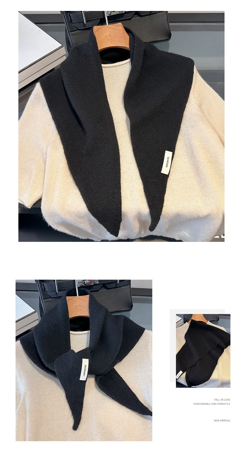 Knitted Scarf Women 100% Wool Winter Warm Scarves Bright Solid Color Design Thickened Shawl Soft Triangle Pashmina Neck 2025 NEW