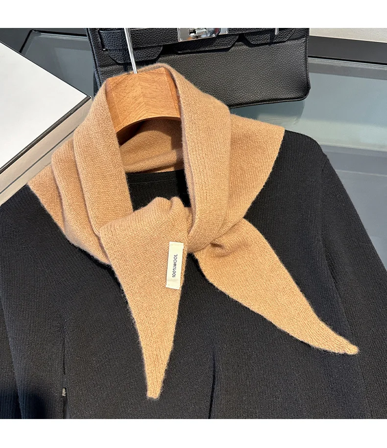 Knitted Scarf Women 100% Wool Winter Warm Scarves Bright Solid Color Design Thickened Shawl Soft Triangle Pashmina Neck 2025 NEW