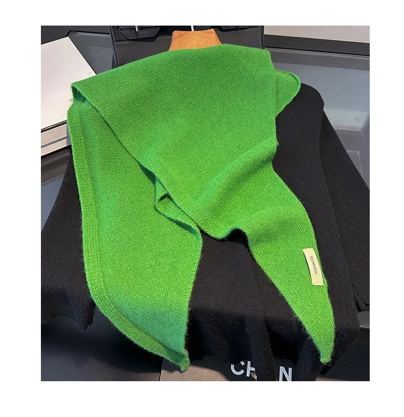 Knitted Scarf Women 100% Wool Winter Warm Scarves Bright Solid Color Design Thickened Shawl Soft Triangle Pashmina Neck 2025 NEW