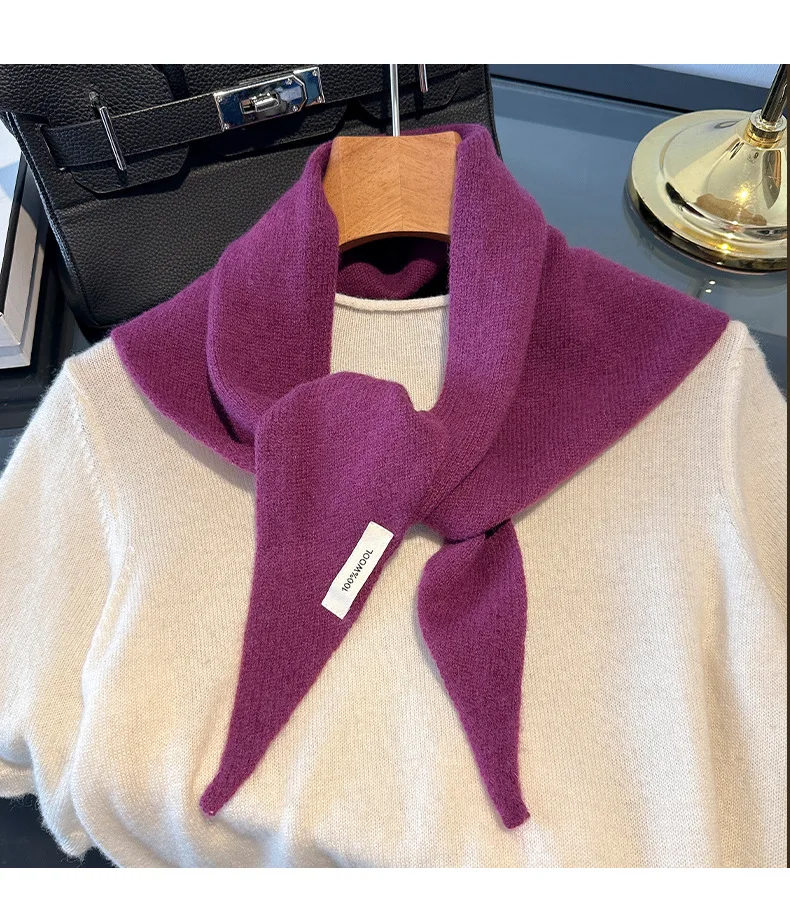 Knitted Scarf Women 100% Wool Winter Warm Scarves Bright Solid Color Design Thickened Shawl Soft Triangle Pashmina Neck 2025 NEW