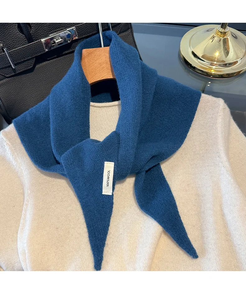 Knitted Scarf Women 100% Wool Winter Warm Scarves Bright Solid Color Design Thickened Shawl Soft Triangle Pashmina Neck 2025 NEW