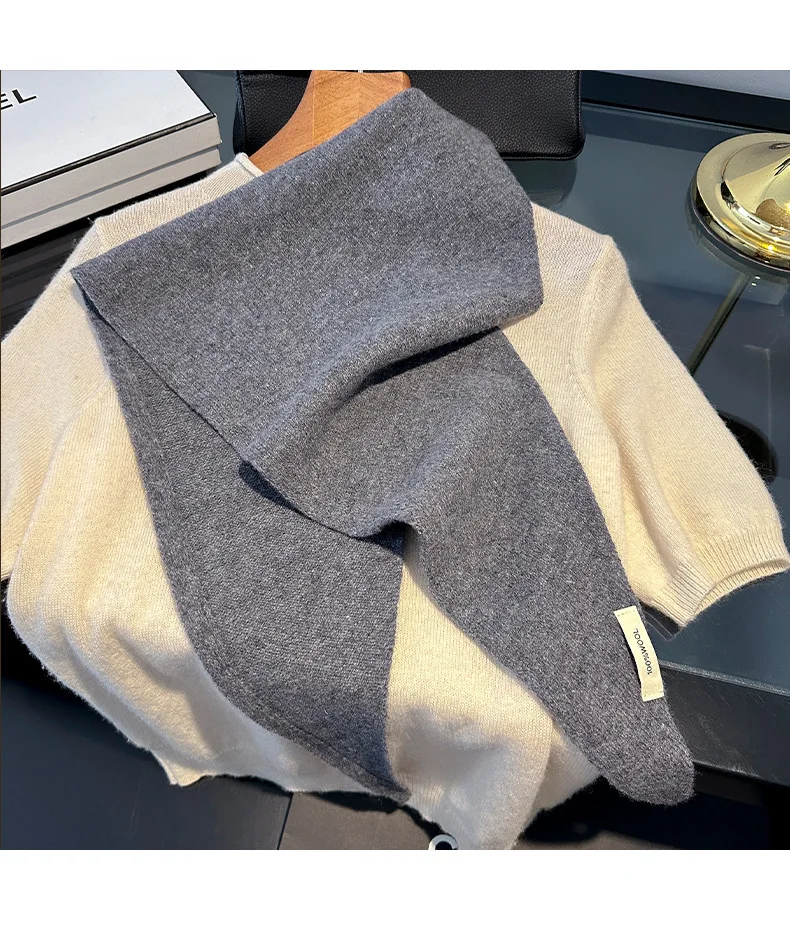 Knitted Scarf Women 100% Wool Winter Warm Scarves Bright Solid Color Design Thickened Shawl Soft Triangle Pashmina Neck 2025 NEW