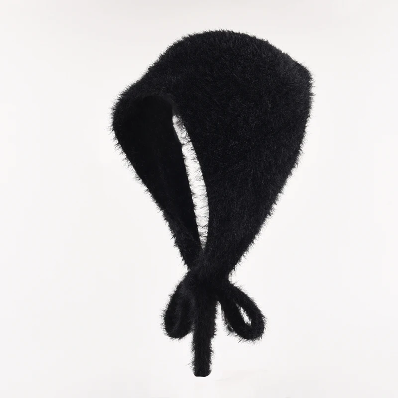 French Style Faux Mink Hair Triangular Scarf Women Autumn Winter Warm Fluffy Knitted Woolen Headband Sweet and Cute Headband