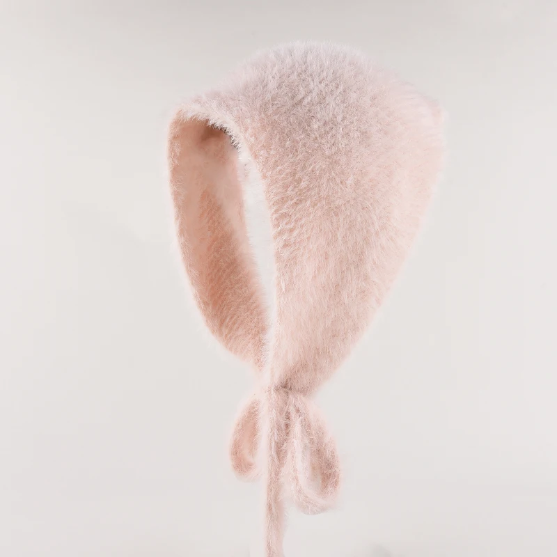 French Style Faux Mink Hair Triangular Scarf Women Autumn Winter Warm Fluffy Knitted Woolen Headband Sweet and Cute Headband