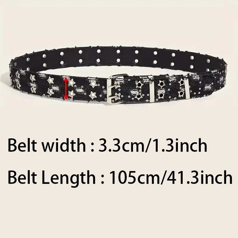 New Fashion Luxury Belt Black Punk Accessories Blue Denim Girdle HipHop Y2k Star Hollowed Pin Buckle Waistband，For Men Women