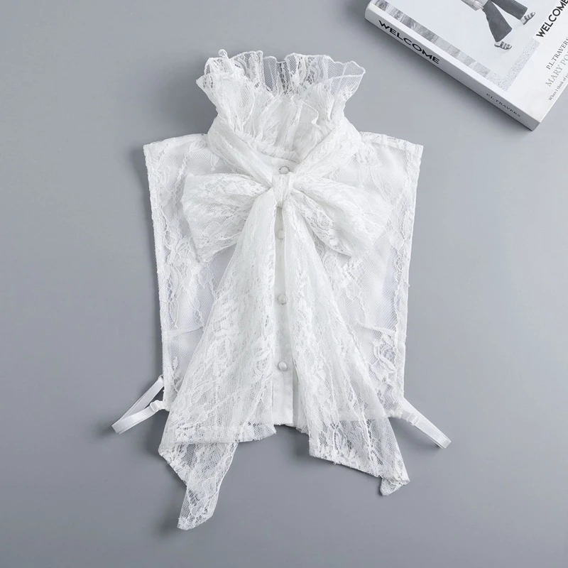 Ruffled Bows Tie Decorative Fake Collar Ladies Detachable Sweater Half Shirt High Collar For Women Girls
