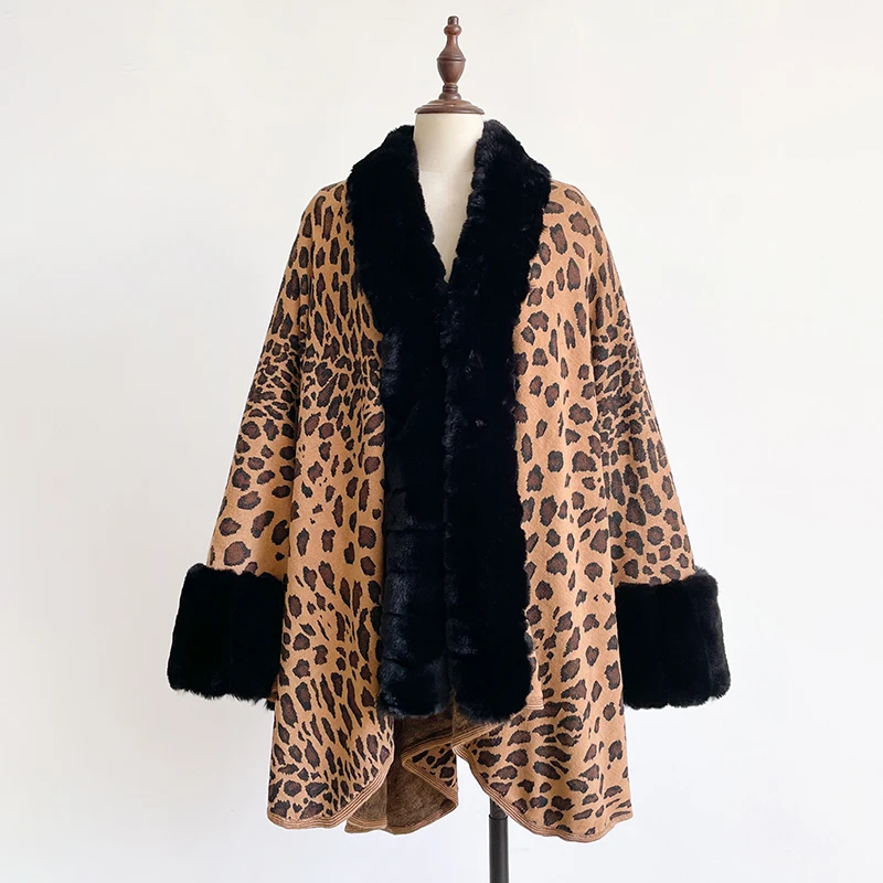 Women's Thick Warm Leopard Print Outerwear - Y2K Streetwear & Elegant Cloak, Coat, Jacket & Poncho for Autumn Winter