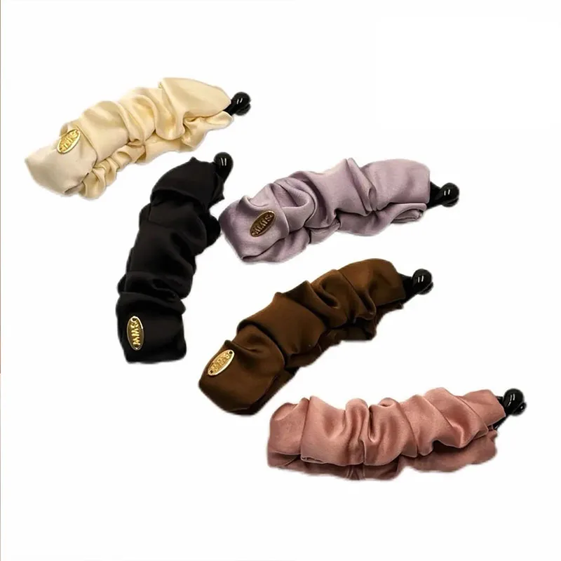 Elegant Solid Fold Fabric Banana Hairpin For Women Girls High Ponytail Holder Hair Clip Barrette Fashion Hair Accessories