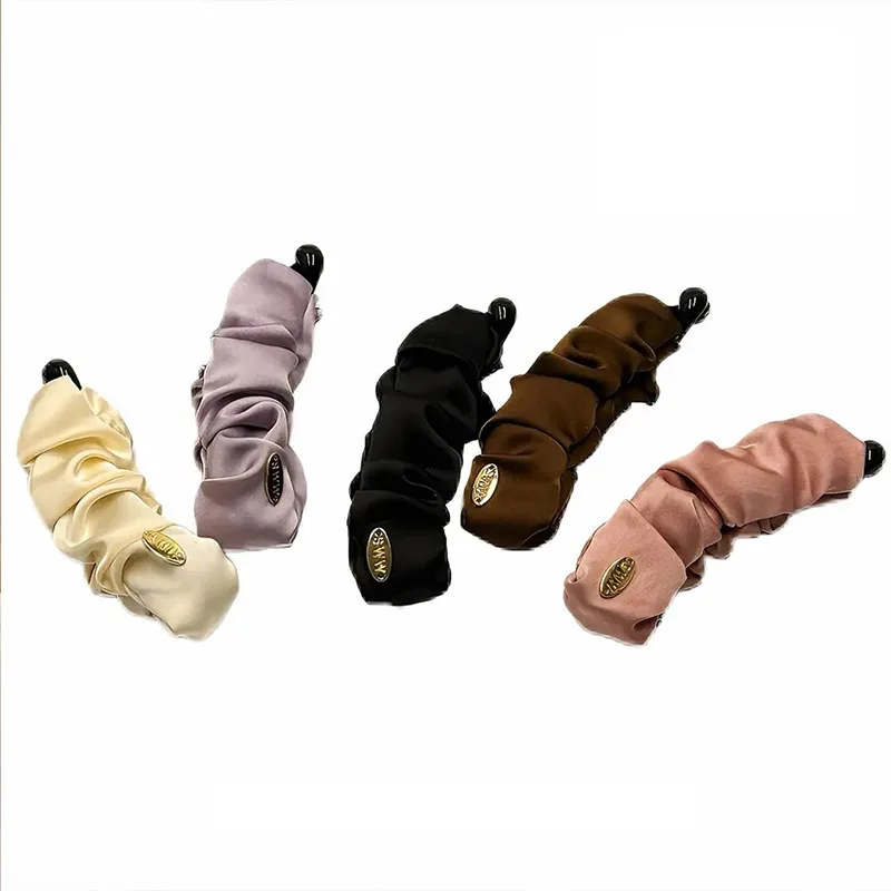 Elegant Solid Fold Fabric Banana Hairpin For Women Girls High Ponytail Holder Hair Clip Barrette Fashion Hair Accessories