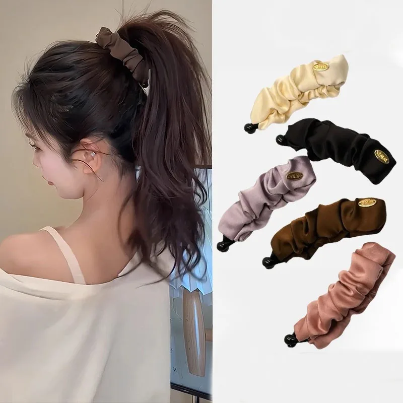 Elegant Solid Fold Fabric Banana Hairpin For Women Girls High Ponytail Holder Hair Clip Barrette Fashion Hair Accessories