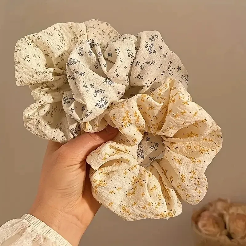 3pcs Korean Simple Style Floral Fabric Art Large Intestine Hair Loop for Women High-end Fresh Hair Bun and Floral Hair Rope
