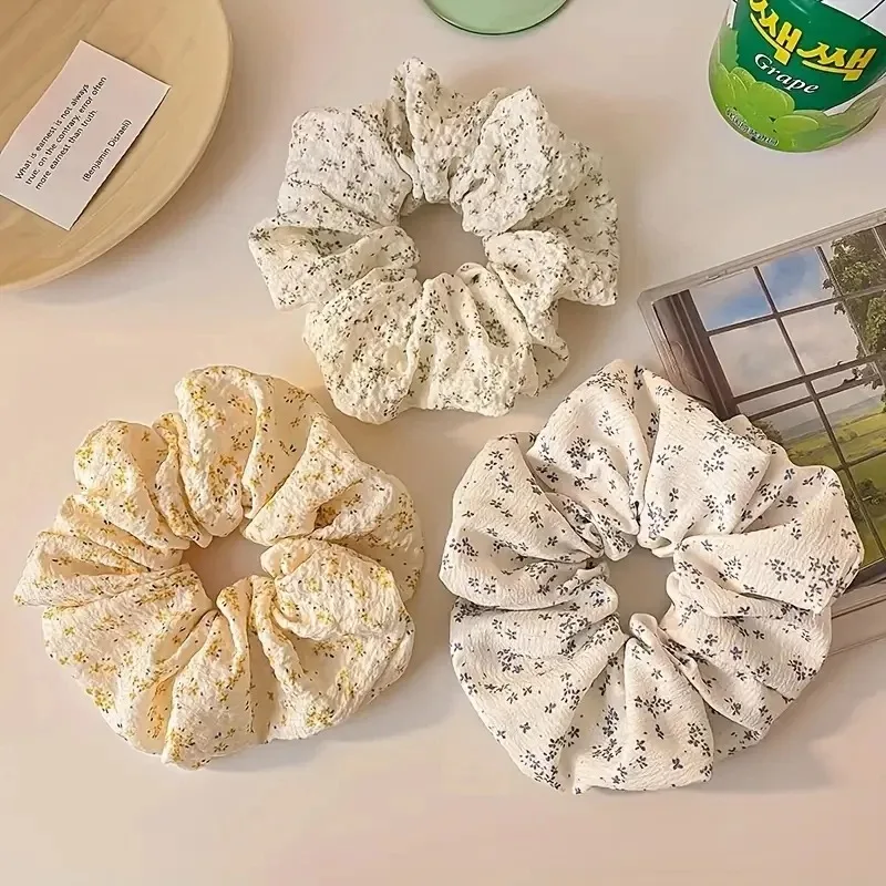 3pcs Korean Simple Style Floral Fabric Art Large Intestine Hair Loop for Women High-end Fresh Hair Bun and Floral Hair Rope
