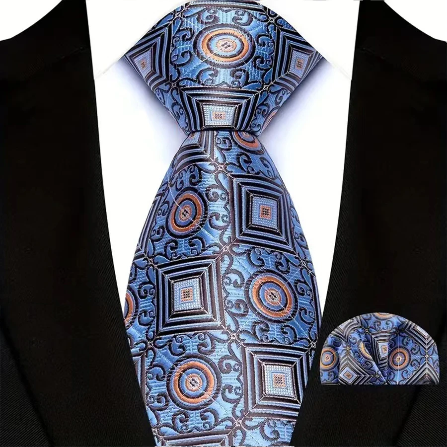 Luxury Mens Tie Luxury Navy Color 8cm NeckTie Pocket Square Set For Men Formal Fashion Wedding Business High Quality Gravata
